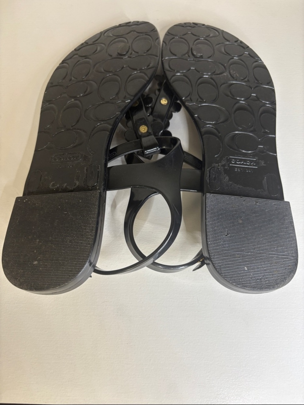 Coach Black Jelly Floral T-Strap Sandals with Gold Accents - Picture 6 of 6